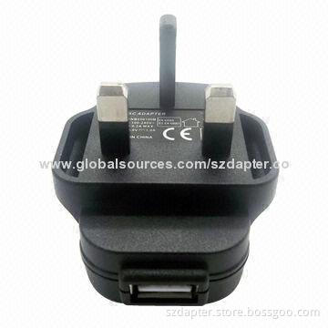 5V/1A Mobile Phone Charger with UK Plug, UL, FCC, CE, UK, RoHS Marks